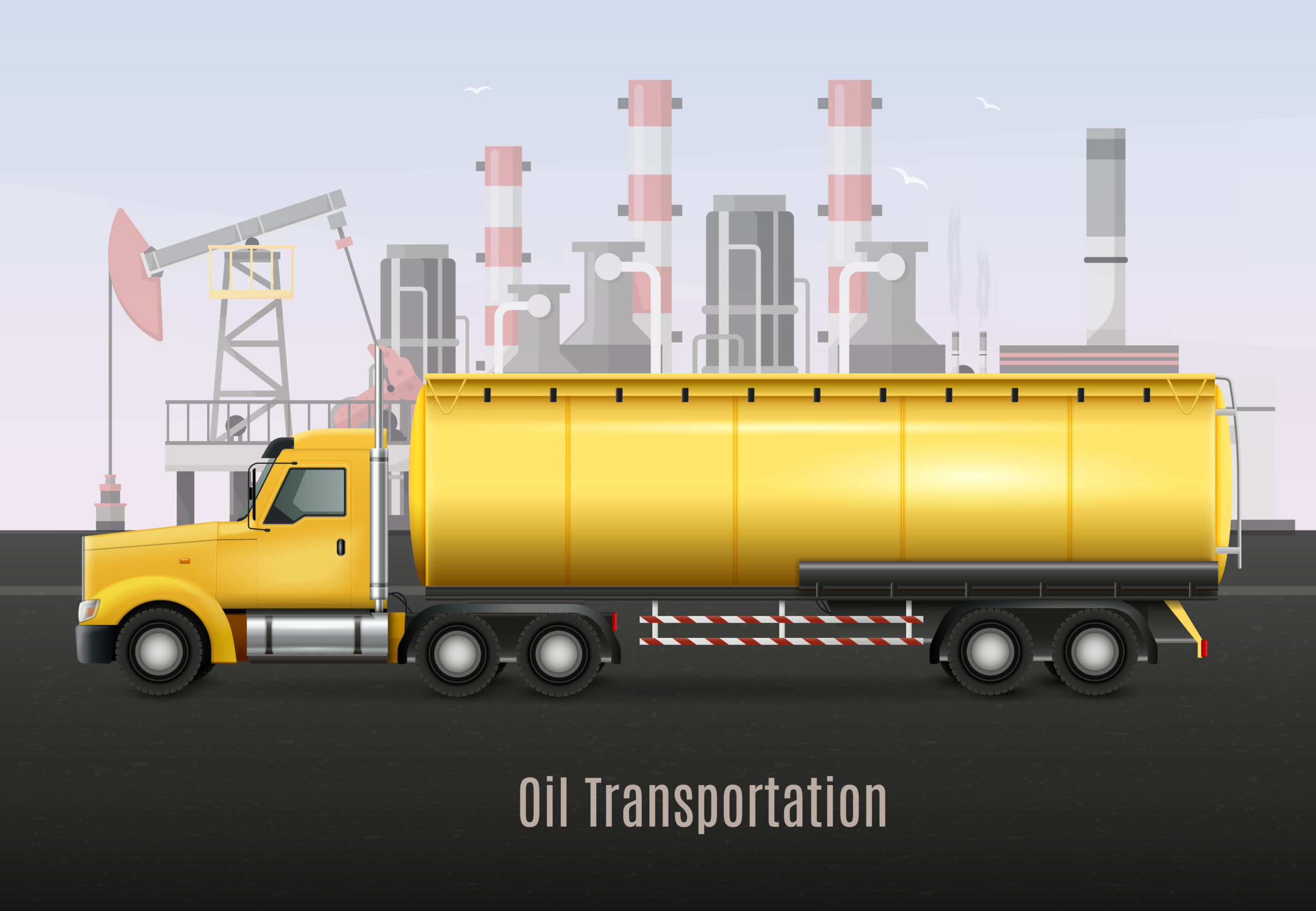 Oil Transportation Yellow Truck Realistic Composition
